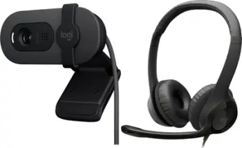 Set aksesorësh Logitech Brio 100 Webcam + H390, Full HD 1080p, mikrofon me anulim zhurme, i zi