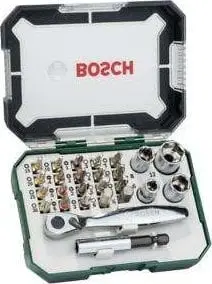 Set bitash dhe çelësash Bosch 27 pjesë, me kaçavidë me rrotullim, me kuti kompakte