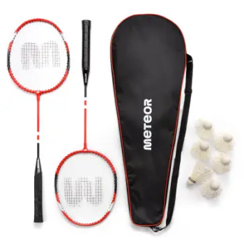 Set badminton për fillestarë, 2 raketa me çantë, 6 toptha me pupla