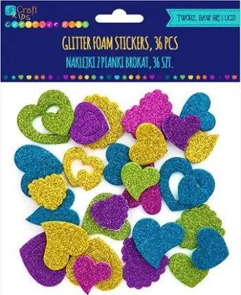 Ngjitëse zemër me shkëlqim Glitter Foam, 455 copë, shumëngjyrëshe