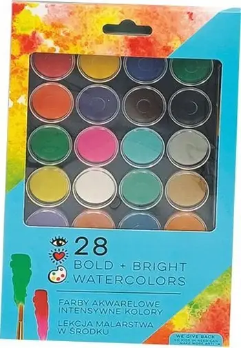 Set akuareli Bright Stripes iHeartArt 28 Bold Bright Watercolors, 28 ngjyra, me furçë dhe udhëzues, shumëngjyrësh
