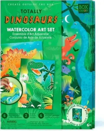 Set akuareli Candiy Totally Dinosaur, 8 karta, 6 bojëra, shumëngjyrësh
