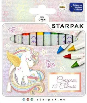 Ngjyra dylli Starpak Wax Crayons, set 12 ngjyra, për fëmijë, shumëngjyrëshe