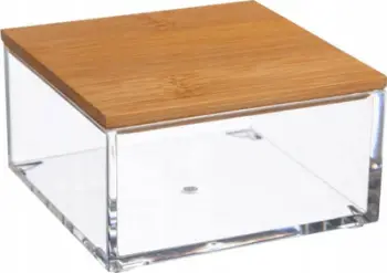 Kuti kozmetike 5five Simply Smart, 9x9 cm, plastikë transparente, kapak bambuje