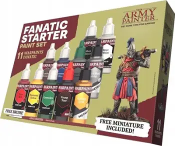 Set boje Warpaints Fanatic Starter Set The Army Painter, 11 bojëra, brushë dhe figurë miniaturë, shumëngjyrëshe