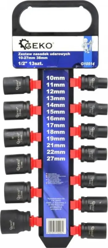 Set çelësa goditës GEKO G10514, 1/2", 10-27mm, 13 copë, i zi