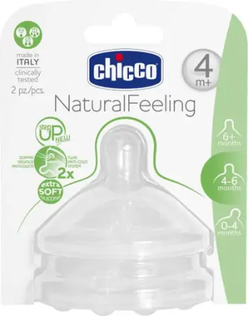 Thithëse biberoni Chicco Bottle Teat three flow, 4m+, set 2 copë, transparente