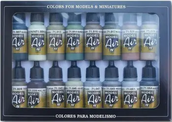 Set bojërash akrilike Vallejo Model Air WWII Allies, për airbrush, 16 copë, shumëngjyrësh