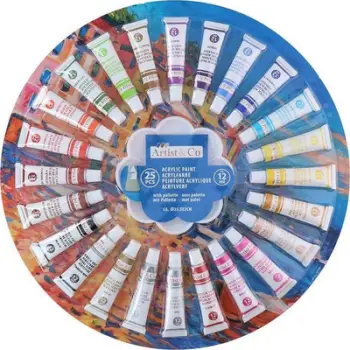 Set bojëra akrilike pa markë, 25 pjesë, 24x12ml, me paletë