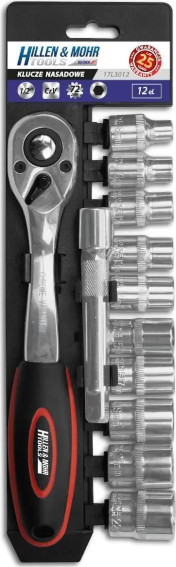 Set çelësa goditës Dedra 1/2", 12 copa, i zi