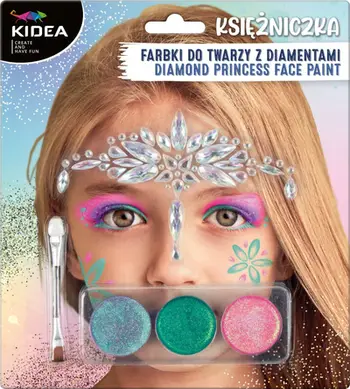 Set boje fytyre Kidea Princess, me shkëlqim, me diamantë dekorativë, shumëngjyrëshe