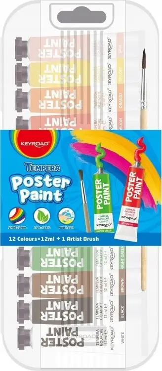 Set boja posteri KEYROAD Connect Color Paint, 12x12ml, me furçë, ngjyra të përziera