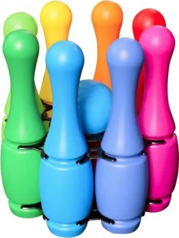 Set bowling plastik tpk1, 11 pjesë, me top dhe mbajtëse, shumëngjyrësh