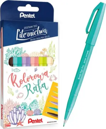 Set brush pen Colorful Reef Lettering, 6 copë, majë furçe, shumëngjyrësh