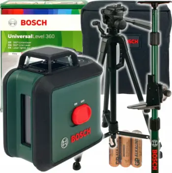 Nivel lazer Bosch UniversalLevel 360, vetërregullues, me tripod dhe kapëse, jeshil