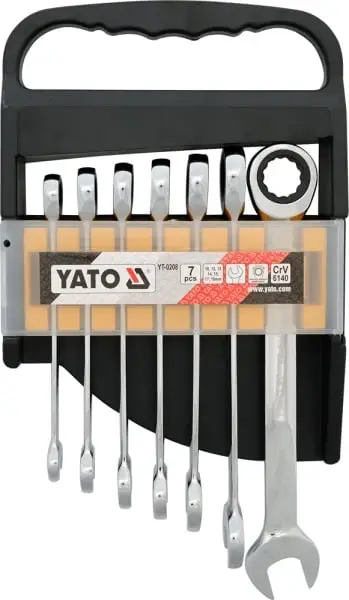 Set çelësa kombinim me racet Yato YT 0208, 7 copë, 10 19 mm, argjendtë