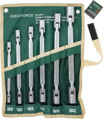 Set çelësash fleksibël Rockforce 5074, 6 copë, çantë tekstili, metalik