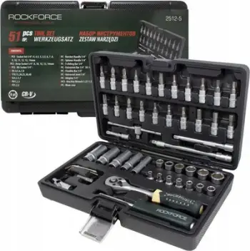 Set çelësa tubi Rockforce RF-2512-5, 1/4", 51 copë, në kuti plastike