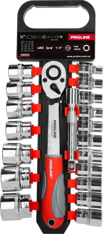 Set çelësa tubash Proline, 20 pjesë, 1/2" drive, 8-32mm