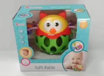 Top lodër BamBam Soft Rattle Ball Owl BB35789A, me zile, për foshnja 0 deri 48 muajsh, shumëngjyrësh
