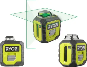 Nivel lazer RYOBI 360° Green Line, linjë horizontale 360°, linjë vertikale dhe kryq, jeshil