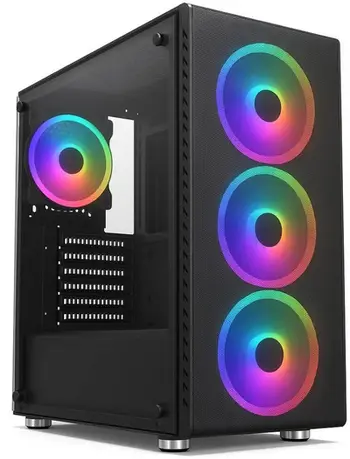 Kutia kompjuterike 1stCOOL MiddleTower RAINBOW 4, 4x RGB fan, 650W 88+, e zezë