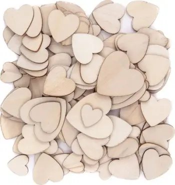 Set dekorativ Dalprint Wooden Hearts, 120 copë, zemra druri, natyrale
