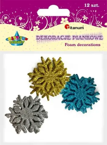 Set dekorativ Titanum Foam Snowflakes, 12 copë, me shkëlqim, shumëngjyrëshe
