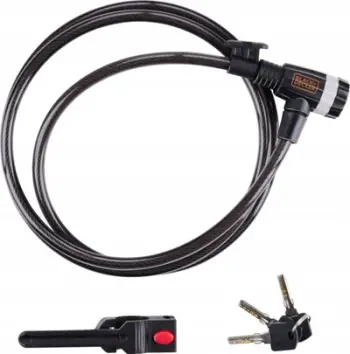 Kyç biçiklete Black+Decker, kabëll çeliku 10x1800mm, me mbajtëse, i zi