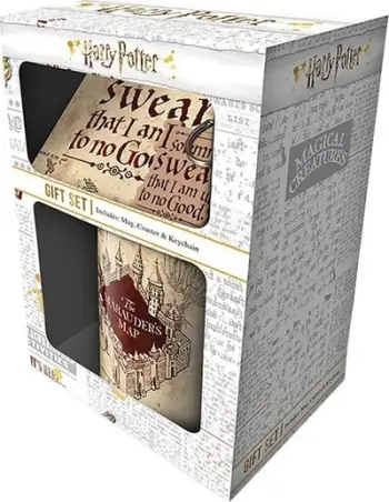 Set dhurate Pyramid International Harry Potter Marauders Map, filxhan qeramik, varëse çelësash, nënfilxhan, shumëngjyrëshe