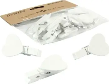 Dekorë druri Penword Hearts, set 10 copë, zemra me kapëse, të bardha