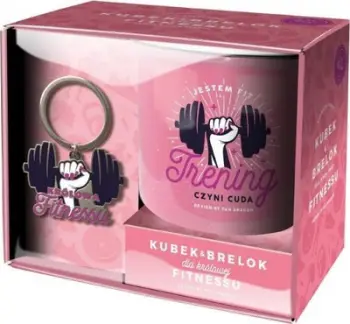 Set dhuratë filxhan porcelani me varëse çelësash Queen of Fitness, 350ml, për vajza dhe gra, shumëngjyrëshe