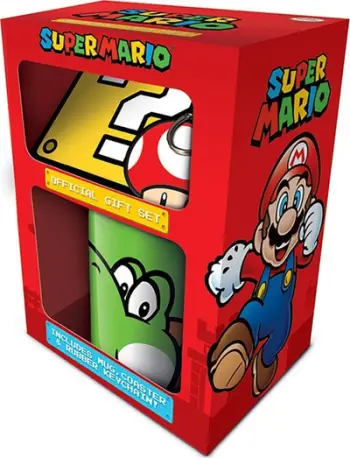Set dhuratë Super Mario Yoshi, filxhan, nënfilxhan, varëse çelësash shumëngjyrëshe