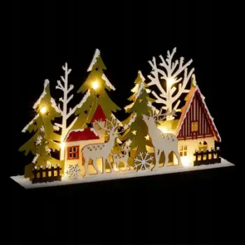 Dekor Krishtlindjesh Christmas Town, skenë me 13 drita LED, 30 x 6 x 17 cm, shumëngjyrësh