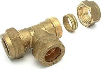 Nyje T e barabartë Sudo Jevco 8514018 Equal Tee 18, lidhëse kompresioni, bronz