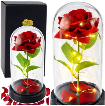 Dekor trëndafil i përjetshëm Eternal Rose, kupolë qelqi me LED, 21.5 x 11 cm, i kuq