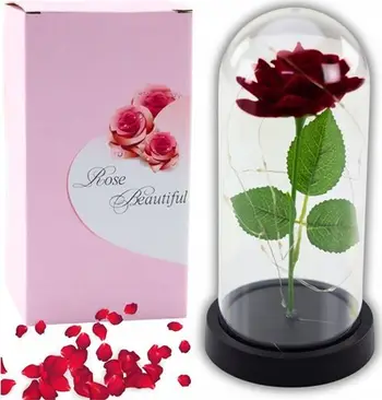 Dekor trëndafil i përjetshëm Lean Eternal Rose in Dome, LED, 21x11cm, i kuq