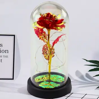 Trëndafil dekorativ Eternal Crystal Rose me kube xhami, LED, 21x11cm, i kuq