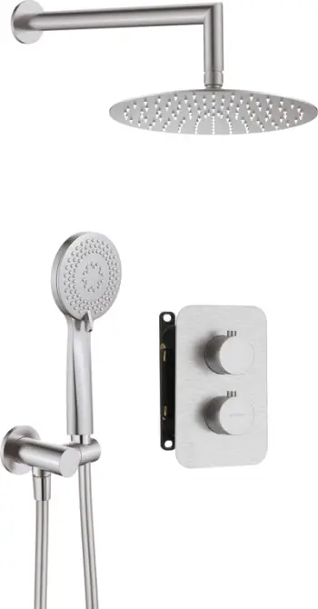 Set dushi i fshehur Deante Box, termostatik, çelik inox, i argjendtë