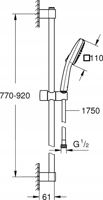Set dushi Grohe Tempesta Cube 110, shinë 90 cm, mat i zi - 2