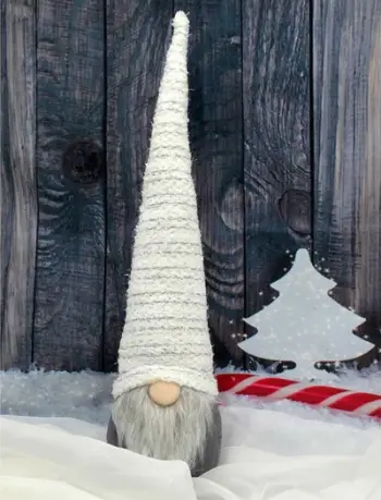 Dekoratë Gnome Saska Christmas, me kapelë të gjatë të bardhë me ndriçim LED, 42cm