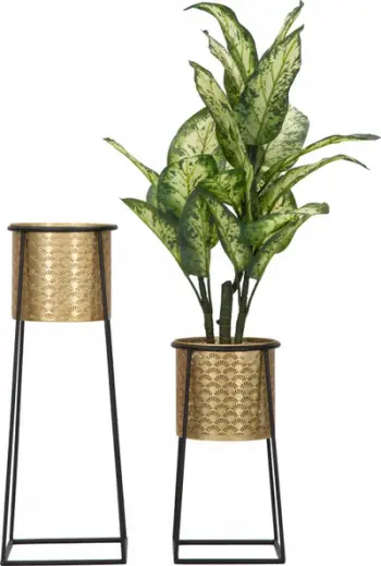 Set dy mbajtëse vazo lulesh, metal i praruar, 26cm Ø 70cm dhe 23cm Ø 45cm, i artë dhe i zi