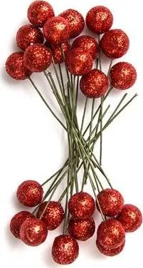 Dekorim festiv Dalprint Holly Fruits, 1.2 cm, 24 copë, me shkëlqim të kuq - 1