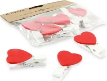Dekorim me kapëse druri Penword Wooden Decoration Red Hearts, 10 copë, zemra të kuqe