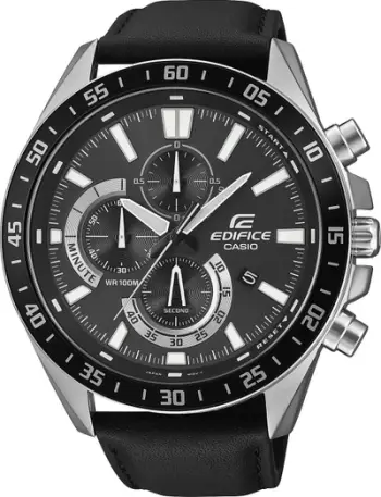 Ora dore Casio Edifice EFV-620L-1AVUEF, kronograf, rrip lëkure, e zezë