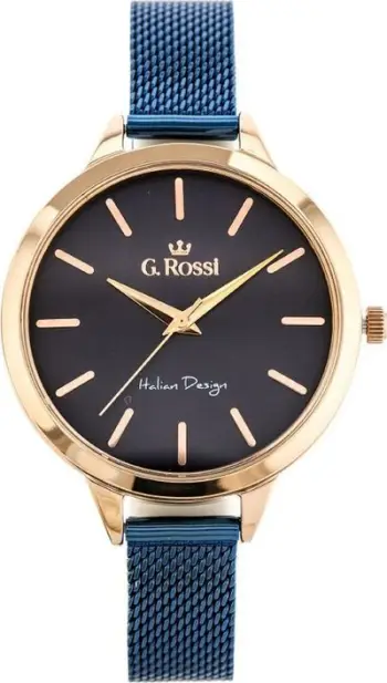 Oro G.Rossi Classic, mekanizëm MIYOTA Quartz, byzylyk metalik, blu e errët rosegold