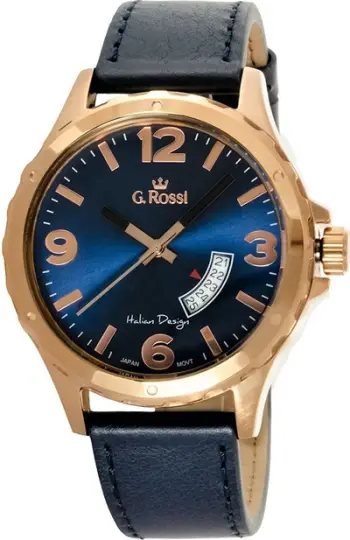 Orë burrash G.Rossi 10273A-6F3, kuarc, rrip lëkure, argjendi