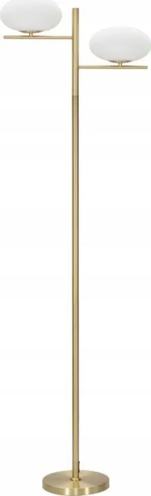 Lampë dysheme Glamy Oval, 51x24x180 cm, metal ari, sfera xhami të bardhë