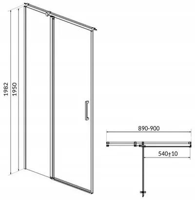 Derë dushi Cersanit Moduo Pivot, 90x195 cm, xham transparent, krom - 2