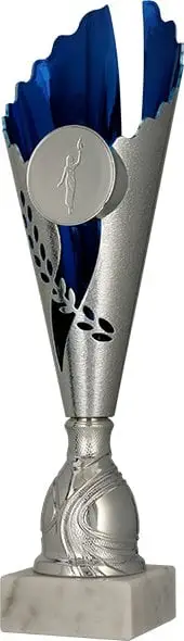 Trofe dekorativ Victoria Sport, kupë argjendi me blu, bazë mermeri